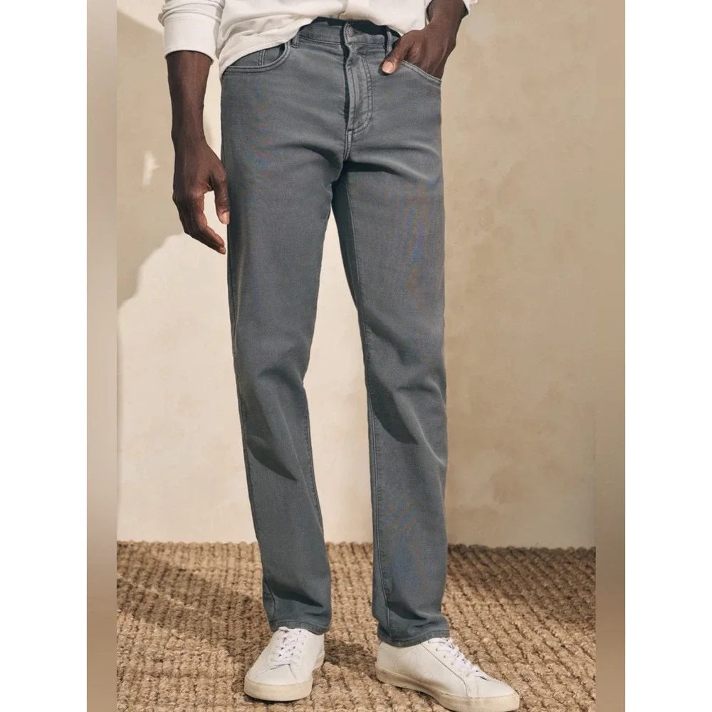 Faherty Mens Stretch Terry 5 Pocket Jean Slate Wash Gray 34 x 30 Preppy Casual